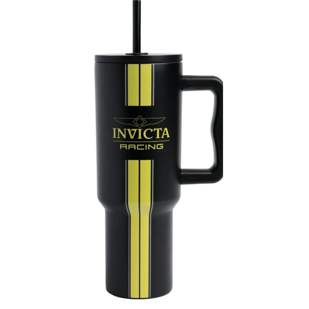 Invicta Invincible 40oz SS Tumbler w/ Handle Straw Lid Black/Yellow